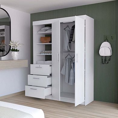 Tempe 3 Drawers Armoire, 3-Tier Shelf, 2-Door