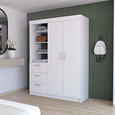 Tempe 3 Drawers Armoire, 3-Tier Shelf, 2-Door