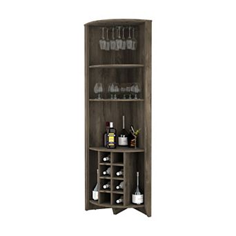 Bouvet Corner Bar Cabinet, Three Shelves, Eight Built-in Wine Rack, Two Side Shelves