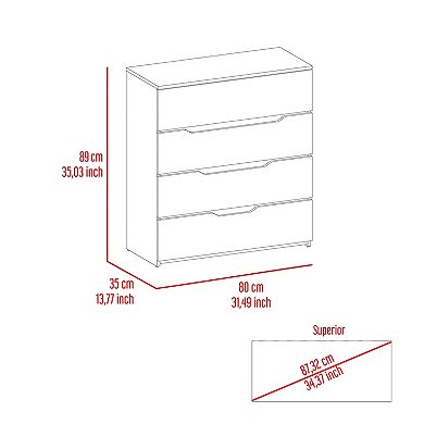 California Drawer Dresser, Four Spacious Drawers, Superior Top