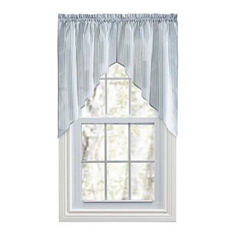 Ticking Stripe Printed Tailored Curtain Swag 1.5" Rod Pocket 56" X 36" Blue