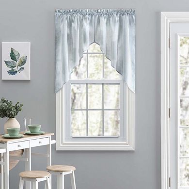 Ticking Stripe Printed Tailored Curtain Swag 1.5" Rod Pocket 56" X 36" Blue