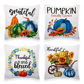 G128 Fall Decoration Pumpkin Thankful Waterproof Throw Pillow Covers 18 x 18 in Set of 4