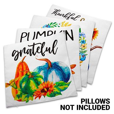 G128 Fall Decoration Pumpkin Thankful Waterproof Throw Pillow Covers 18 x 18 In, Set of 4