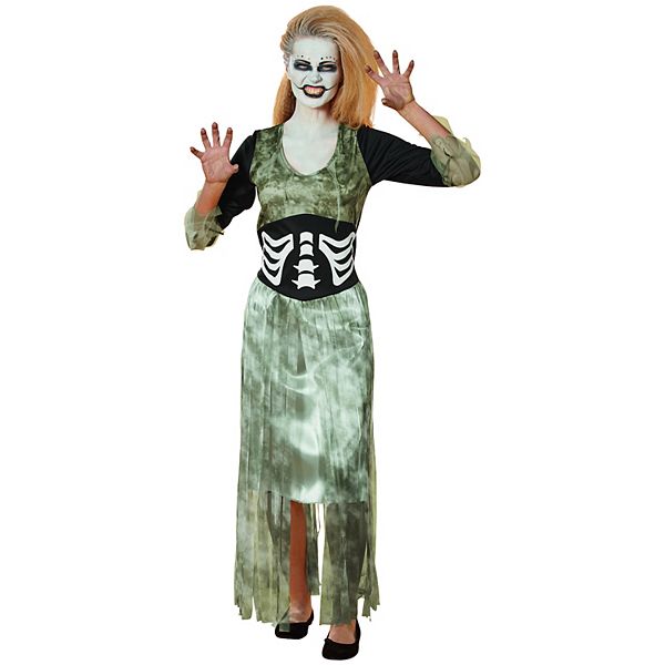Gray and Black Zombie Bride Women Adult Halloween Costume - Small