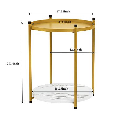 21 inch Tall Gold Top End Table with  Iron Removable Tray