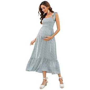Women's Maternity Smocked Dress Sleeveless Spaghetti Strap Boho Dress Casual Summer Maxi Dress