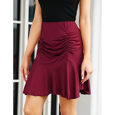 Skirts for Women Regular Skirt with Pockets Below Knee Length Ruched Flowy Midi Skirt