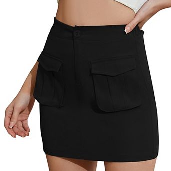 Women Cargo Mini Skirts Summer Casual Slim Fit High Waist Button Skirt With Pocket