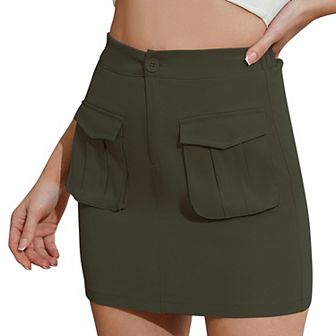 Women Cargo Mini Skirts Summer Casual Slim Fit High Waist Button Skirt With Pocket