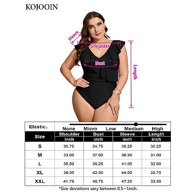 Women's Plus Size Ruffled V-Neck Swimsuit with Abdominal Fold and Double Shoulder