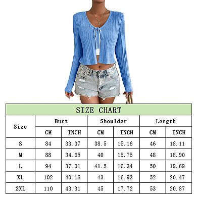 Womens Lightweight Long Sleeve Cardigan Tie Front Shrugs Knit Cardigan Crop Tops
