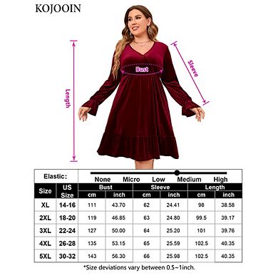 Women's Plus Size Wrap V Neck Velvet Dress Swing Dress Long Sleeve Party Dress