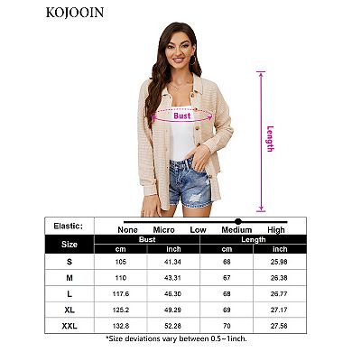 Womens Waffle Knit Shirt Button Down Oversized Blouse Long Sleeve Jacket Tops With Bust Pockets