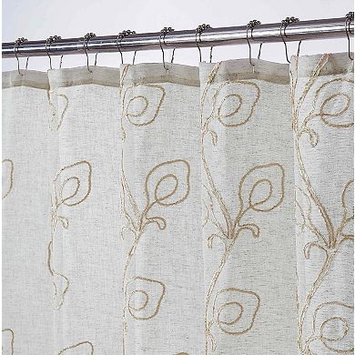 Dainty Home Stella 3D Floral Chenille Embroidered Linen Textured Shower Curtain