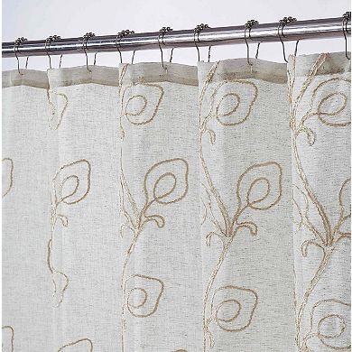 Dainty Home Stella 3D Floral Chenille Embroidered Linen Textured Shower Curtain