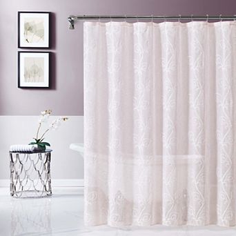 Dainty Home Stella 3D Floral Chenille Embroidered Linen Textured Shower Curtain