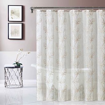 Dainty Home Stella 3D Floral Chenille Embroidered Linen Textured Shower Curtain