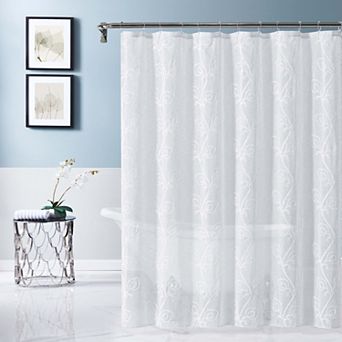 Dainty Home Stella 3D Floral Chenille Embroidered Linen Textured Shower Curtain