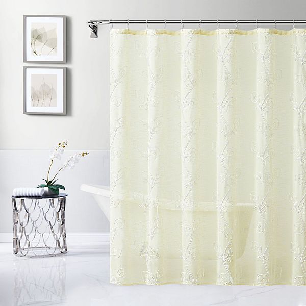 Dainty Home Stella 3D Floral Chenille Embroidered Linen Textured Shower ...