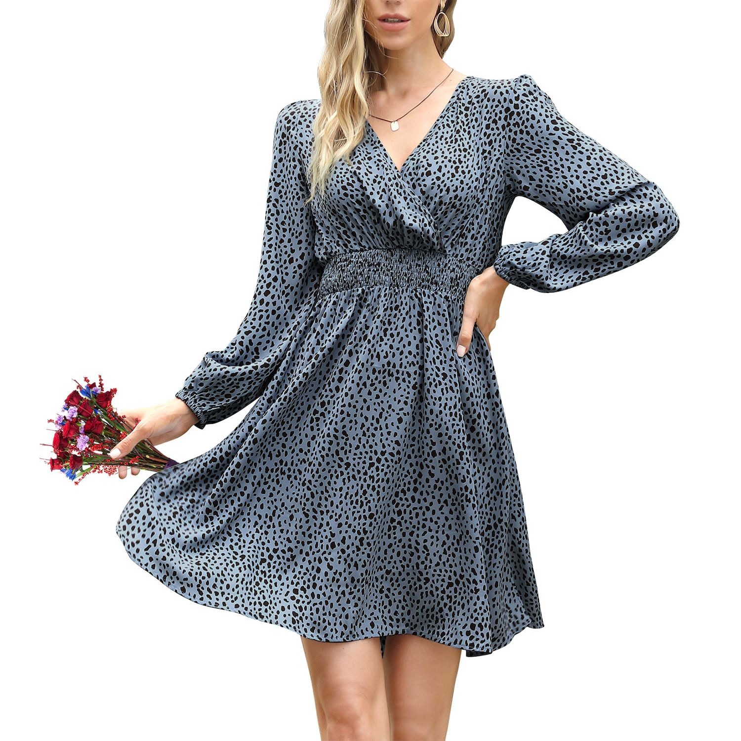knee length dresses for ladies Women's Plus Size Long Sleeve Wrap Maxi Dress -- Fi-56 Plus main image 0