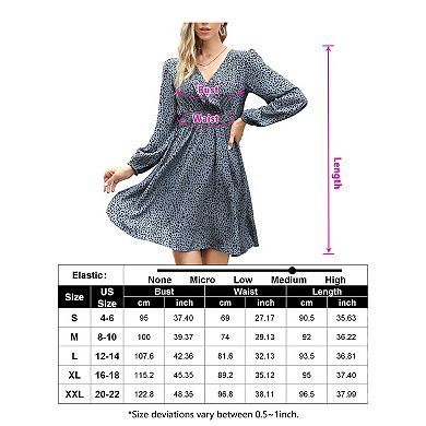 Women's Puff Long Sleeve Wrap Smocked Waist Chiffon Leopard Print Mini Dress