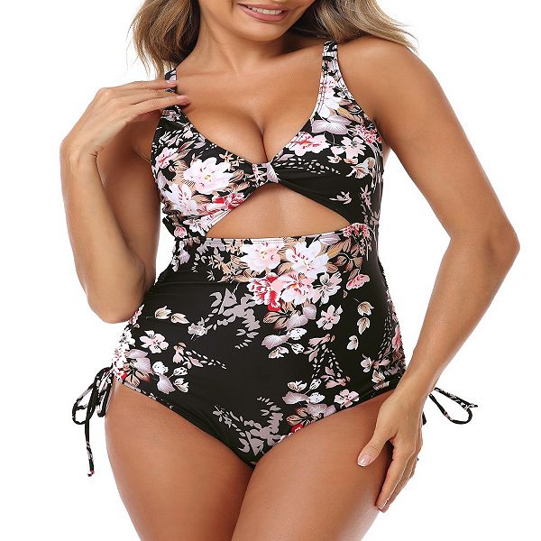 Sexy One Piece Bathing Suit For Women Cutout Scallop Trim Swimsuit Floral Swimwear 