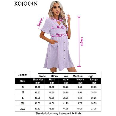 Maternity Swiss Dot Dress Summer V Neck Short Sleeve Button Down Mini Dress With Pockets