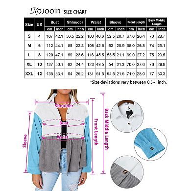 Women's Babydoll Corduroy Shacket Casual Long Sleeve Button Down Blouses Tops