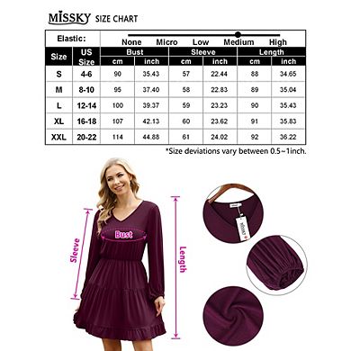 Women Ruffle Mini Dress V Neck Puff Lantern Sleeve Casual Loose Flowy Swing Tiered Short Dress