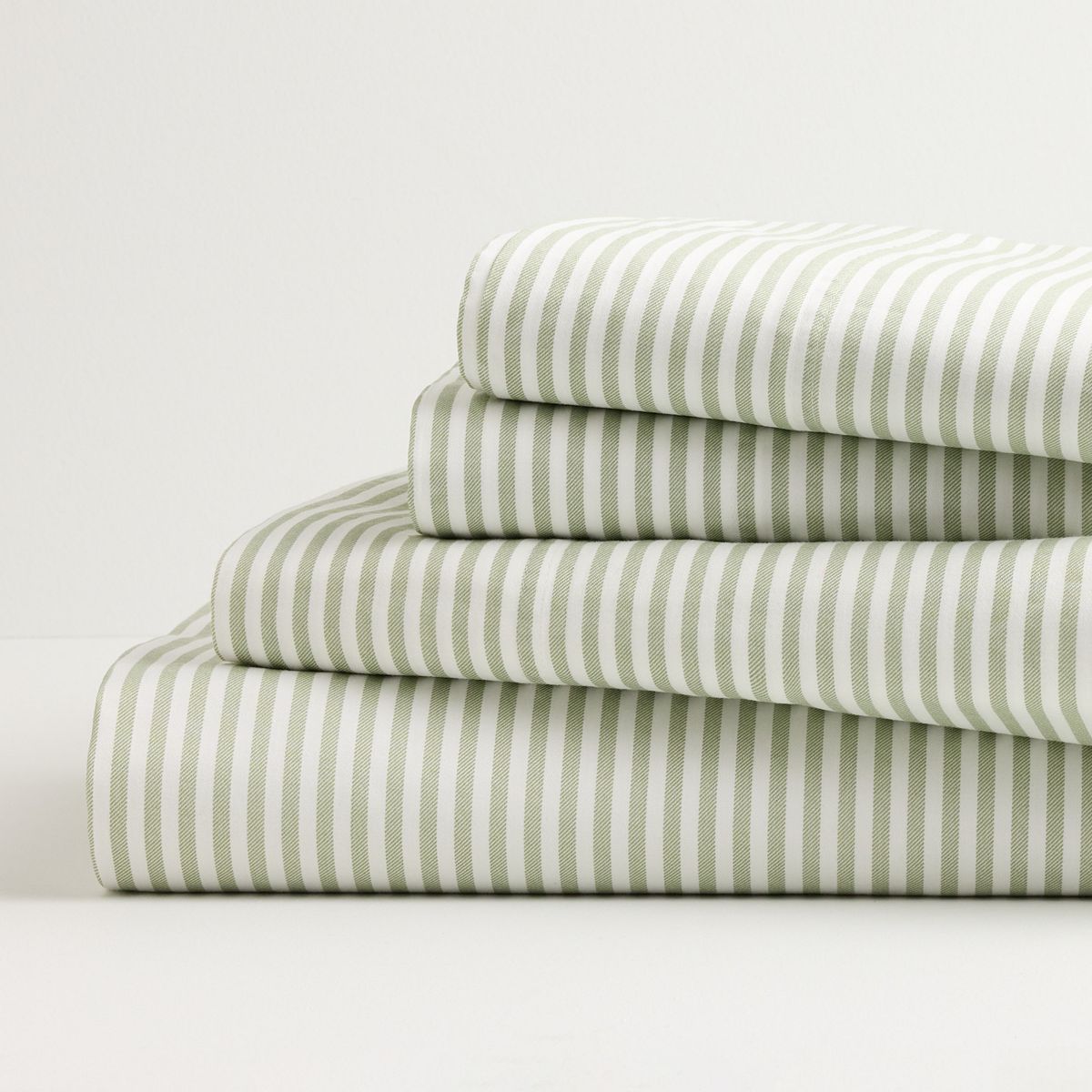 Cotton Sheet Set - Green Stripe, QUEEN