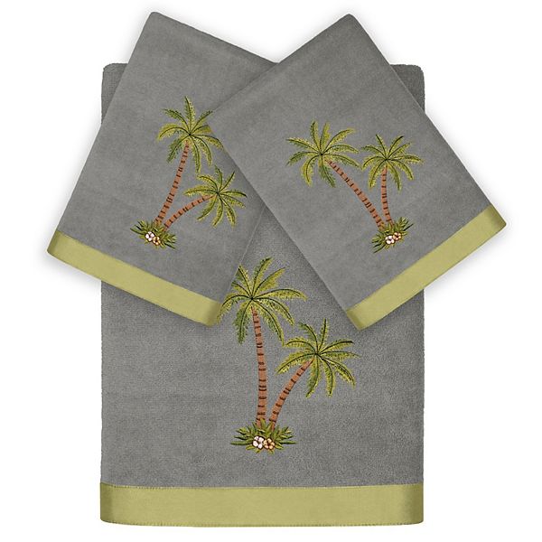 Linum Home Textiles Palmera 3-Piece Embellished Bath & Hand Towel Set - Charcoal