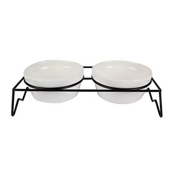 SportPet White Ceramic Double Diner Pet Bowl