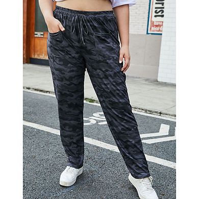 Plus Size Yoga Pants For Women,Elastic High Waist Comfy Casual Lounge Joggers Pants with Pockets Drawstring Loose Fit Workout Pants