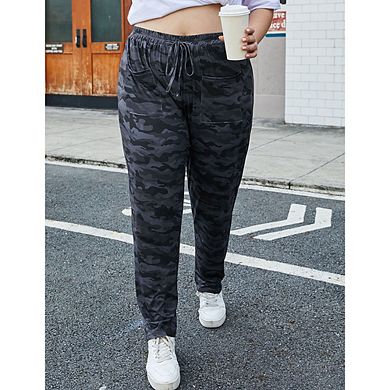 Plus Size Yoga Pants For Women,Elastic High Waist Comfy Casual Lounge Joggers Pants with Pockets Drawstring Loose Fit Workout Pants