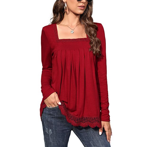 Long Sleeve Tunic Tops For Women Plus Size Square Neck T