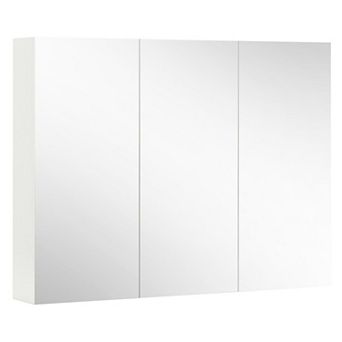 Wall-Mounted Medicine Cabinet with Mirror Doors, 6-Compartment Bathroom Storage