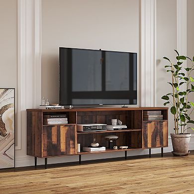 F.C Design TV Stand Modern Wood Media Entertainment Center Console Table  with 4 Doors and 4 Open Shelves