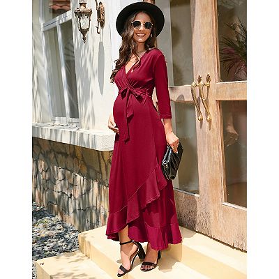 3 4 sleeve maternity maxi dress PinkBlush Olive Draped Maternity Maxi