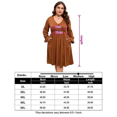 Women's V Neck A-Line Knee Length Wrap Swing Dresses A Line Party Plus Size Mini Dress