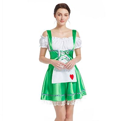 Women's Bavarian Festival Traditional 3 Pcs German Oktoberfest Dresses With  Heart Shaped Fringe Hem