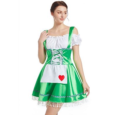 Women's Bavarian Festival Traditional 3 Pcs German Oktoberfest Dresses With Heart Shaped Fringe Hem