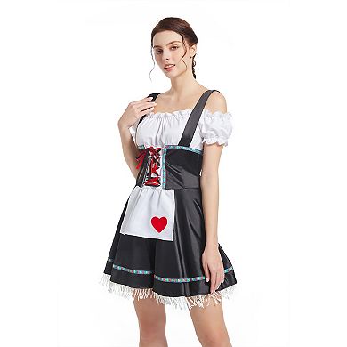 Women's Bavarian Festival Traditional 3 Pcs German Oktoberfest Dresses With Heart Shaped Fringe Hem