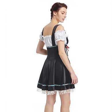 Women's Bavarian Festival Traditional 3 Pcs German Oktoberfest Dresses With Heart Shaped Fringe Hem