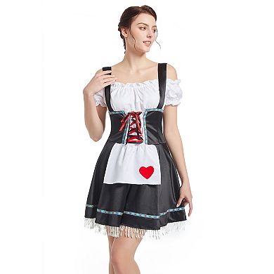 Women's Bavarian Festival Traditional 3 Pcs German Oktoberfest Dresses With Heart Shaped Fringe Hem