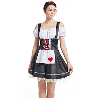 Women's Bavarian Festival Traditional 3 pc German Oktoberfest Dresses With Heart Shaped Fringe Hem