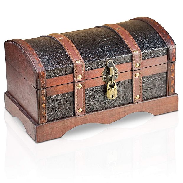 Brynnberg Croco 12x6.7x6.3 - Pirate Treasure Chest Storage Box - Durable Wooden  Lock Box - Handmade Decorative Vintage Wood Chest - Best Gift 