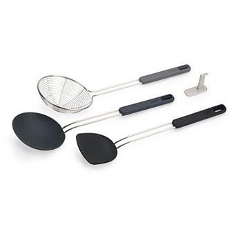 Joseph Joseph Nest Fusion Compact 3 pc Wok Silicone Turner, Silicone Spoon and Wire Skimmer Set
