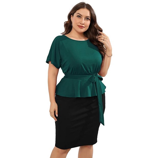 Elegant Peplum Dress with Belt For plus size women