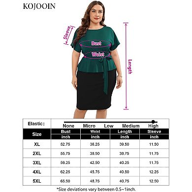 Women Plus Size Bodycon Elegant Midi Dress Peplum Business Office Sheath Cocktail Dress With Belt